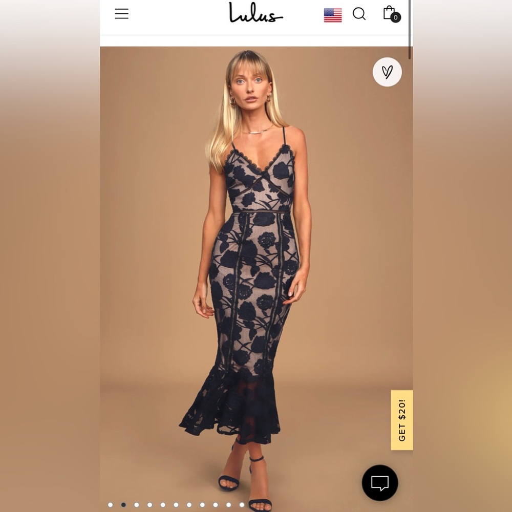 COPY - Lulu’s navy blue floral mesh lace trumpet midi dress
